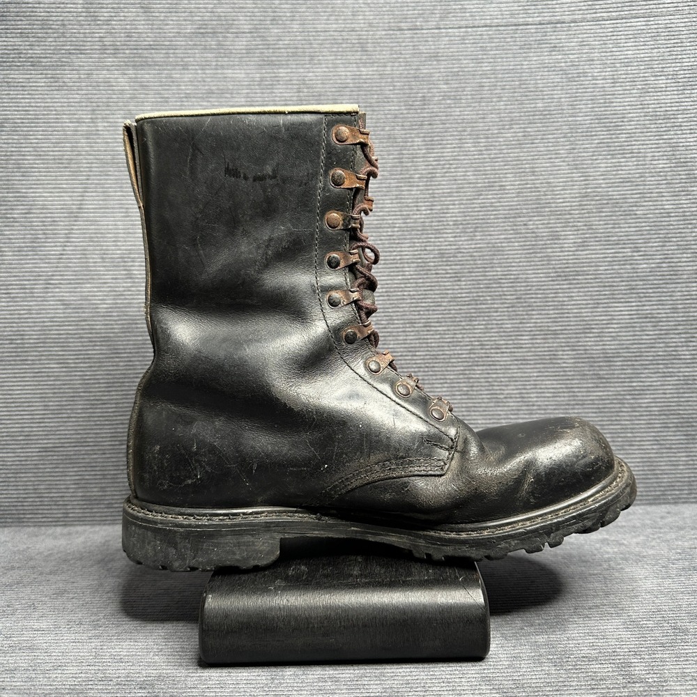 Vintage Echt Leder German Leather Combat Boots Black Military Lug Sole 9.5